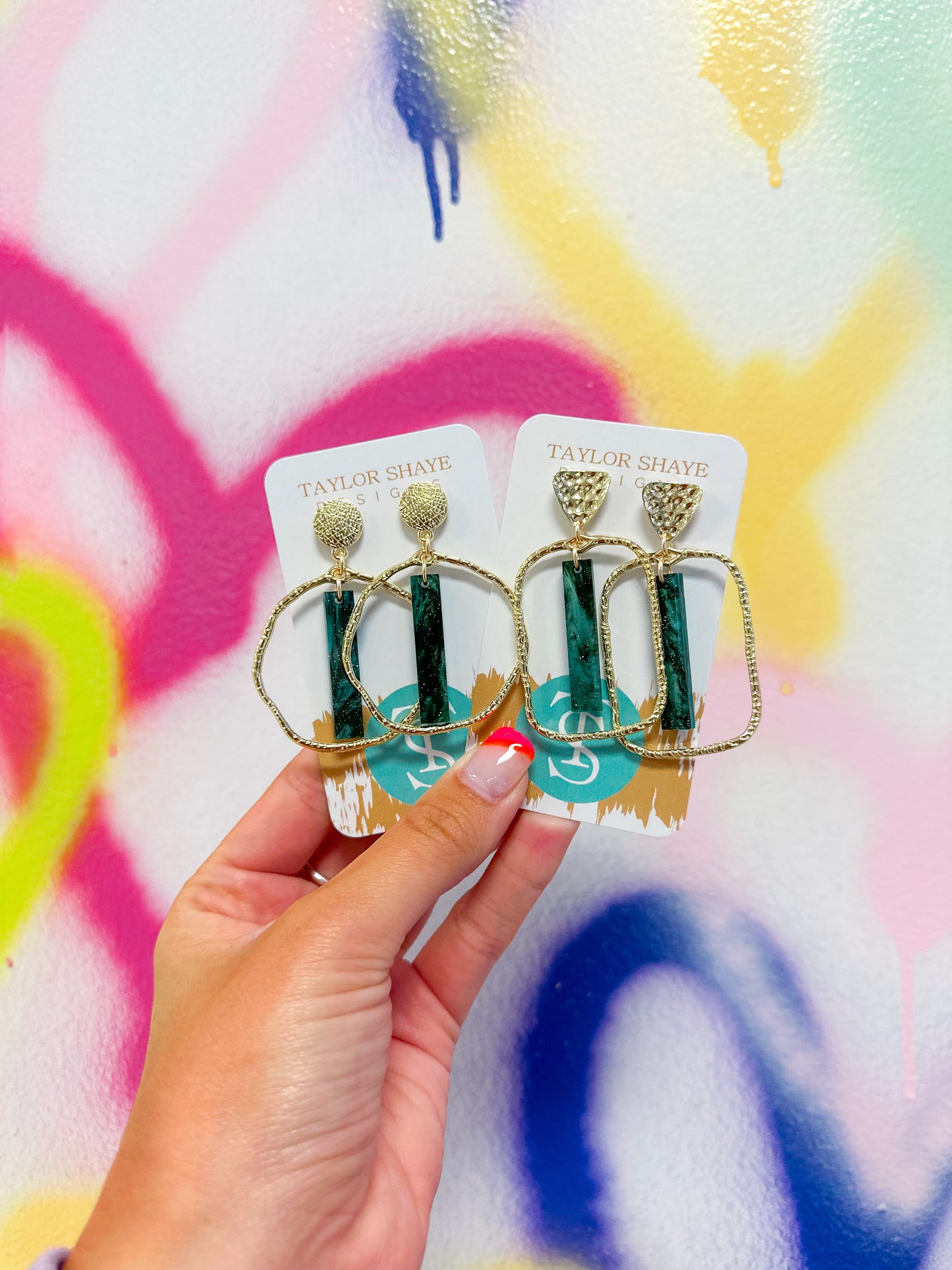 Emerald Shimmer Stick Hoops