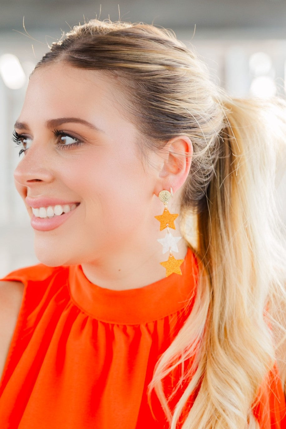 Orange Glitter/Shimmer Triple Stars