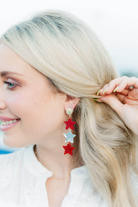 Red Glitter/Silver Mirror Triple Stars