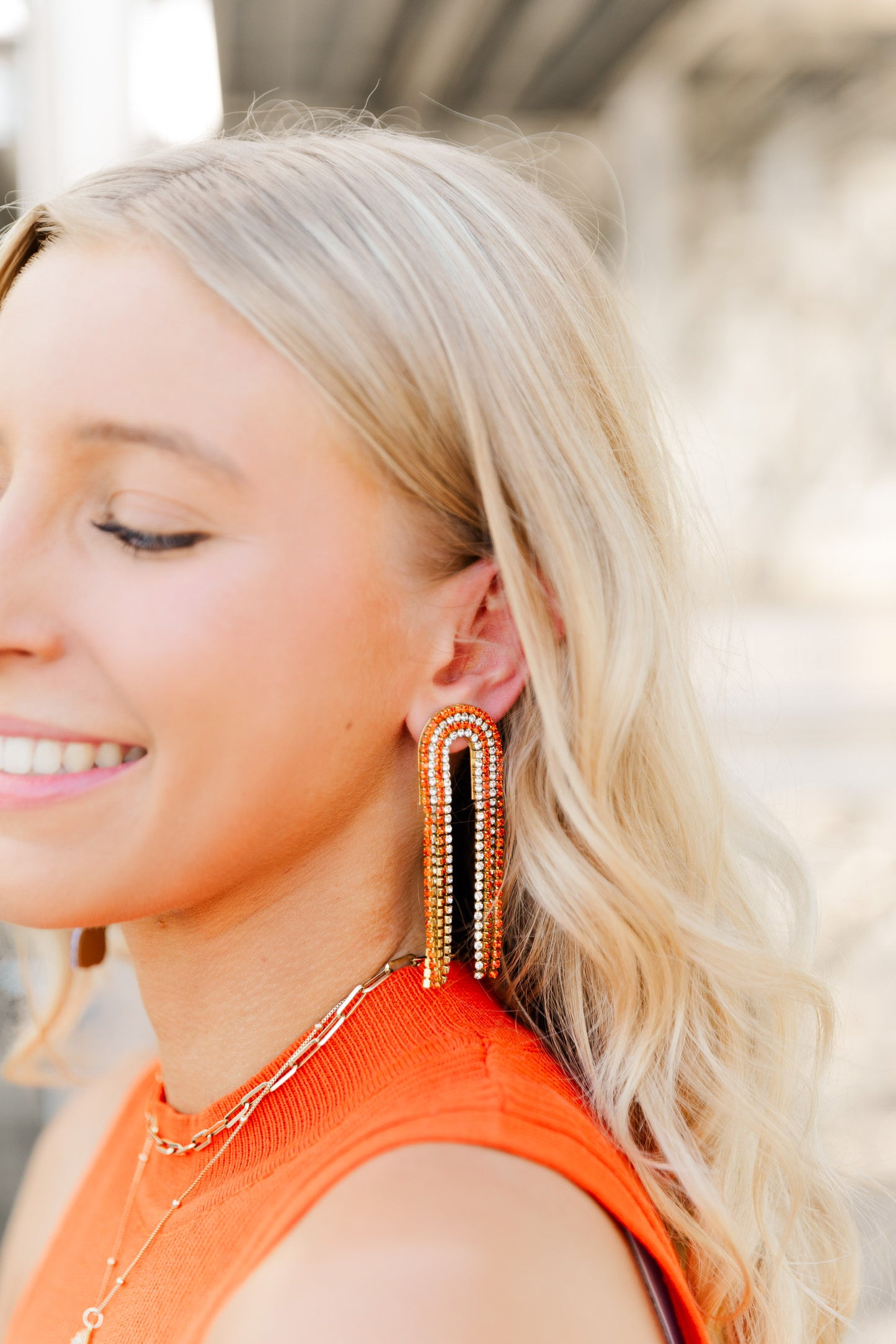 Orange/Silver Rhinestone Chain Drops