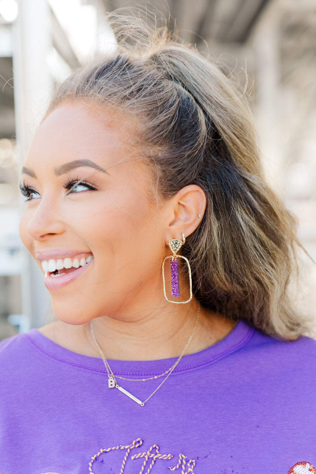 Purple Glitter Stick Hoops
