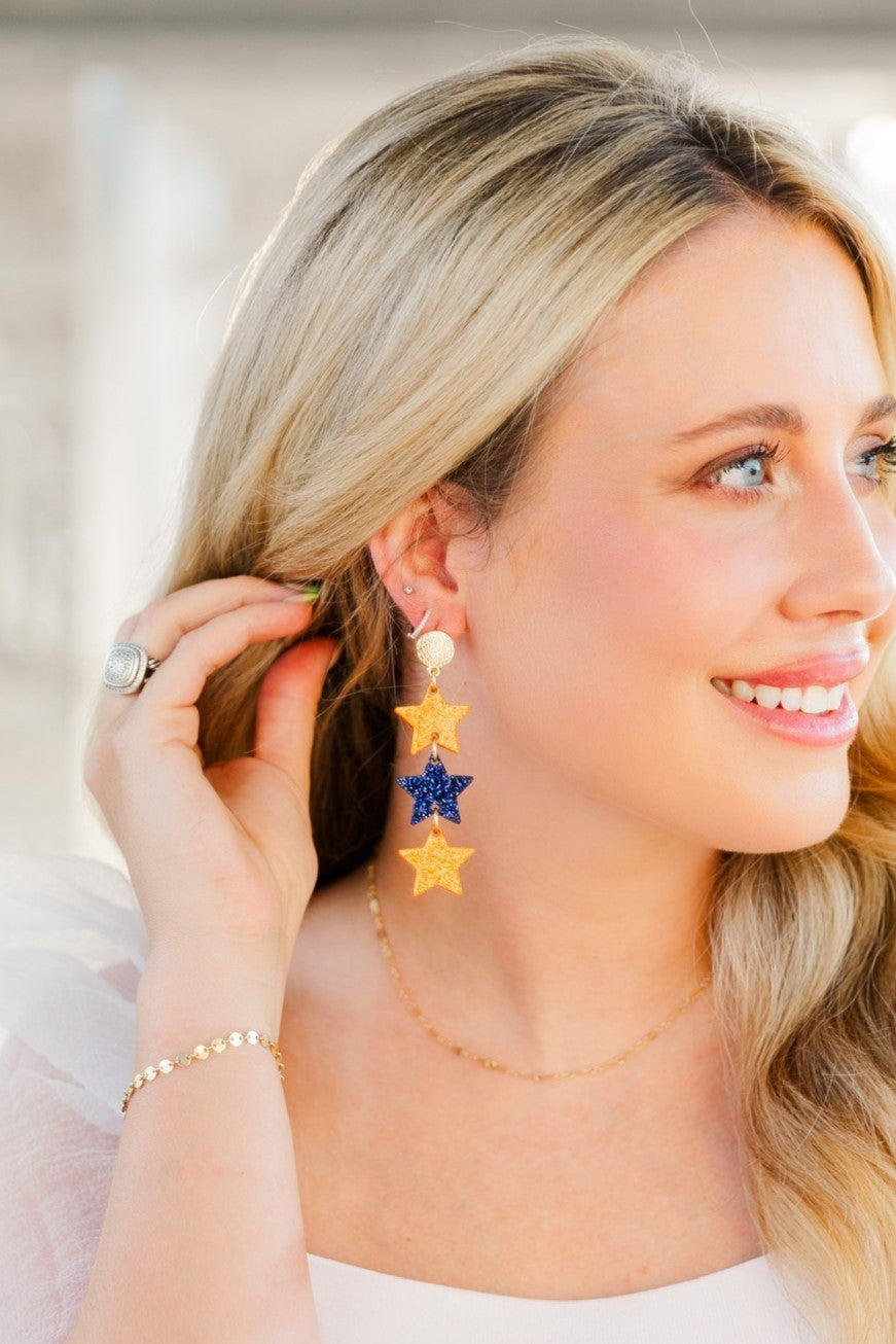 Navy/Orange Glitter Triple Stars