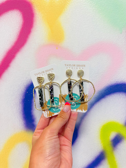 Black/Silver Flake Stick Hoops