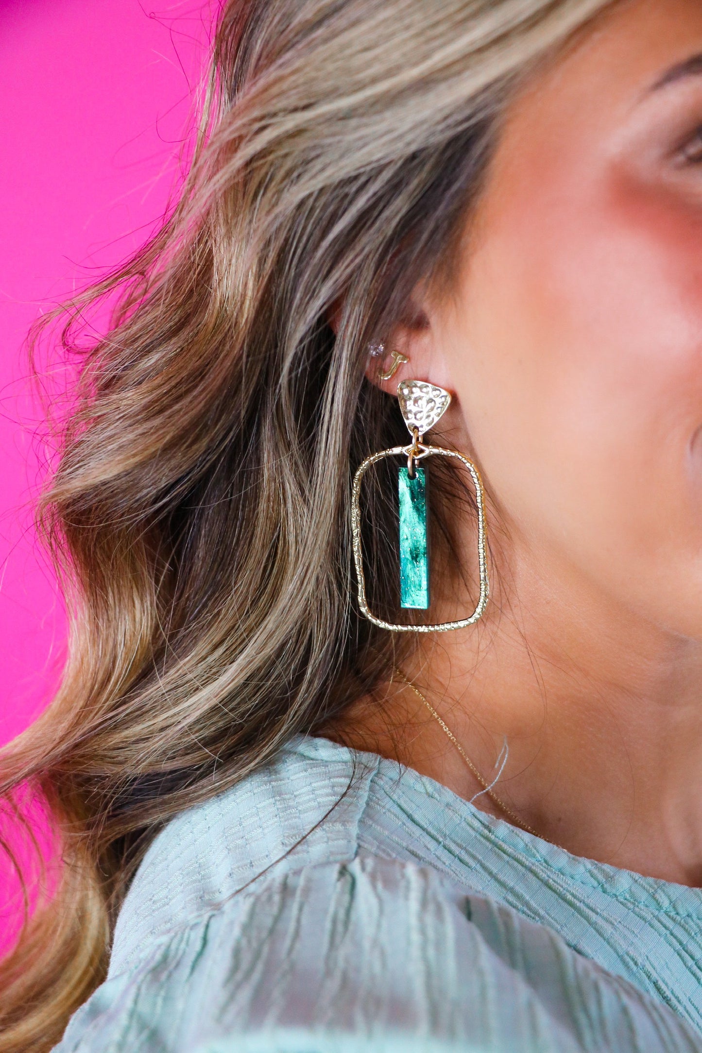 Emerald Shimmer Stick Hoops