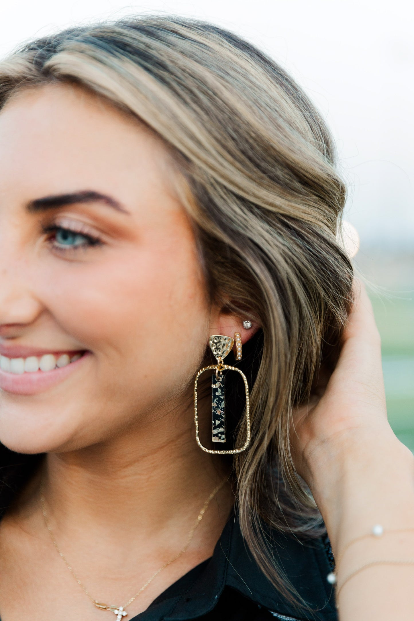 Black & Gold Flake Stick Hoops