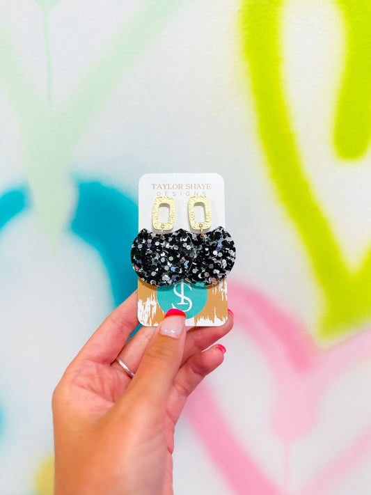 Black/Silver Flake Oval Drops