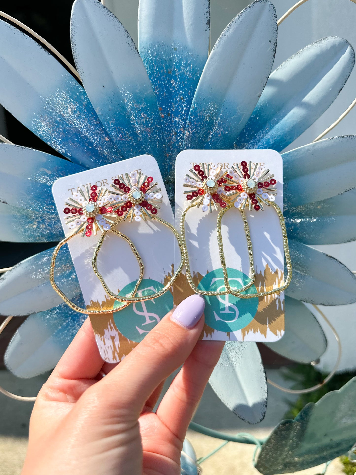 Red Sequin Sunburst Hoops