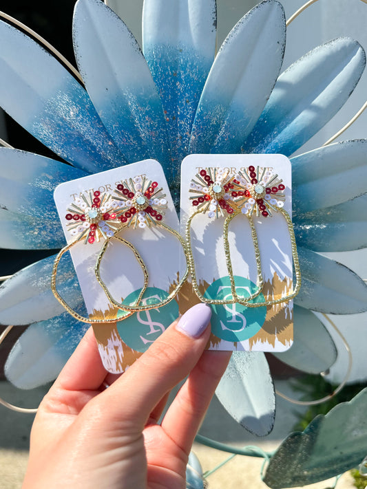 Red Sequin Sunburst Hoops