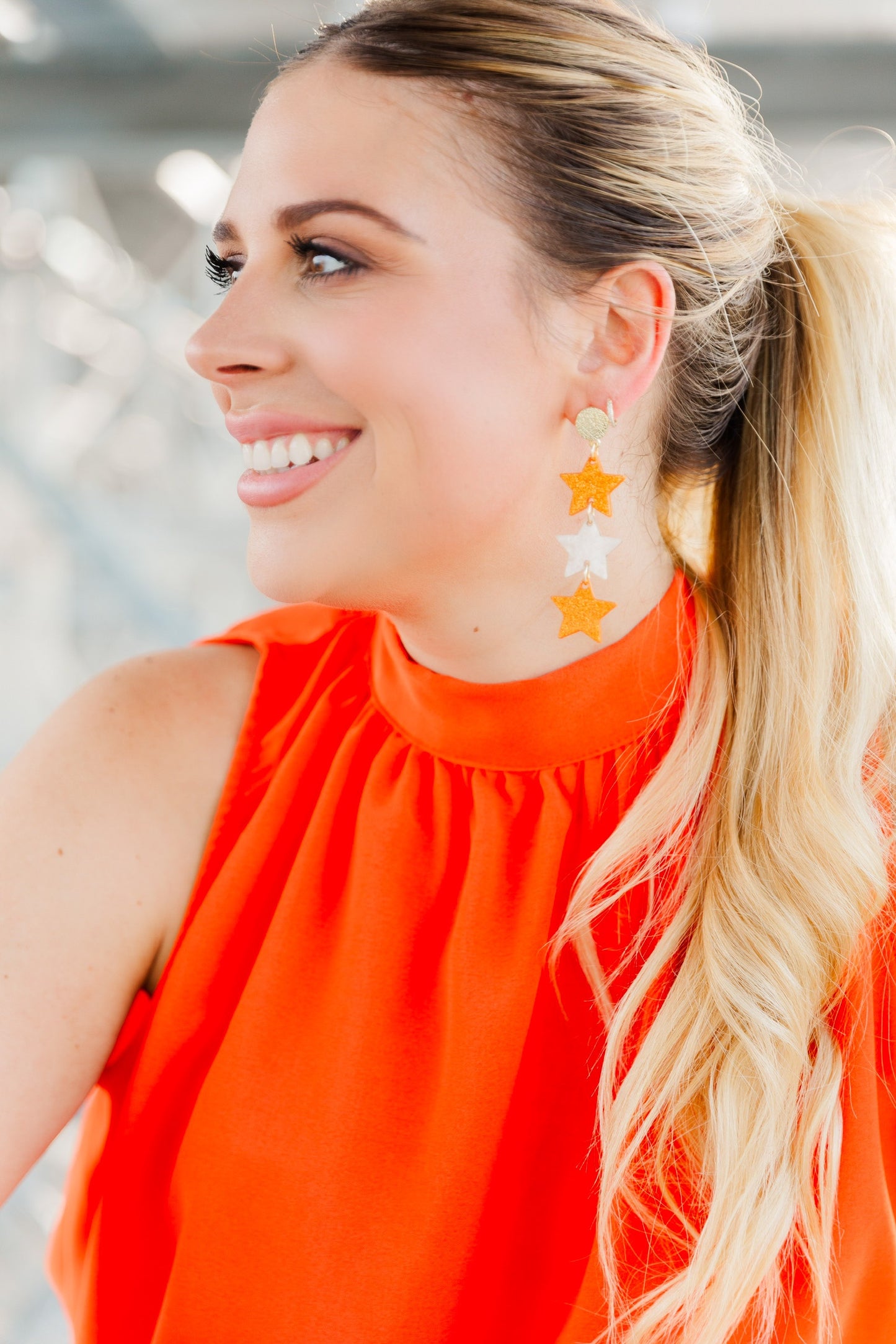 Orange Glitter/Shimmer Triple Stars