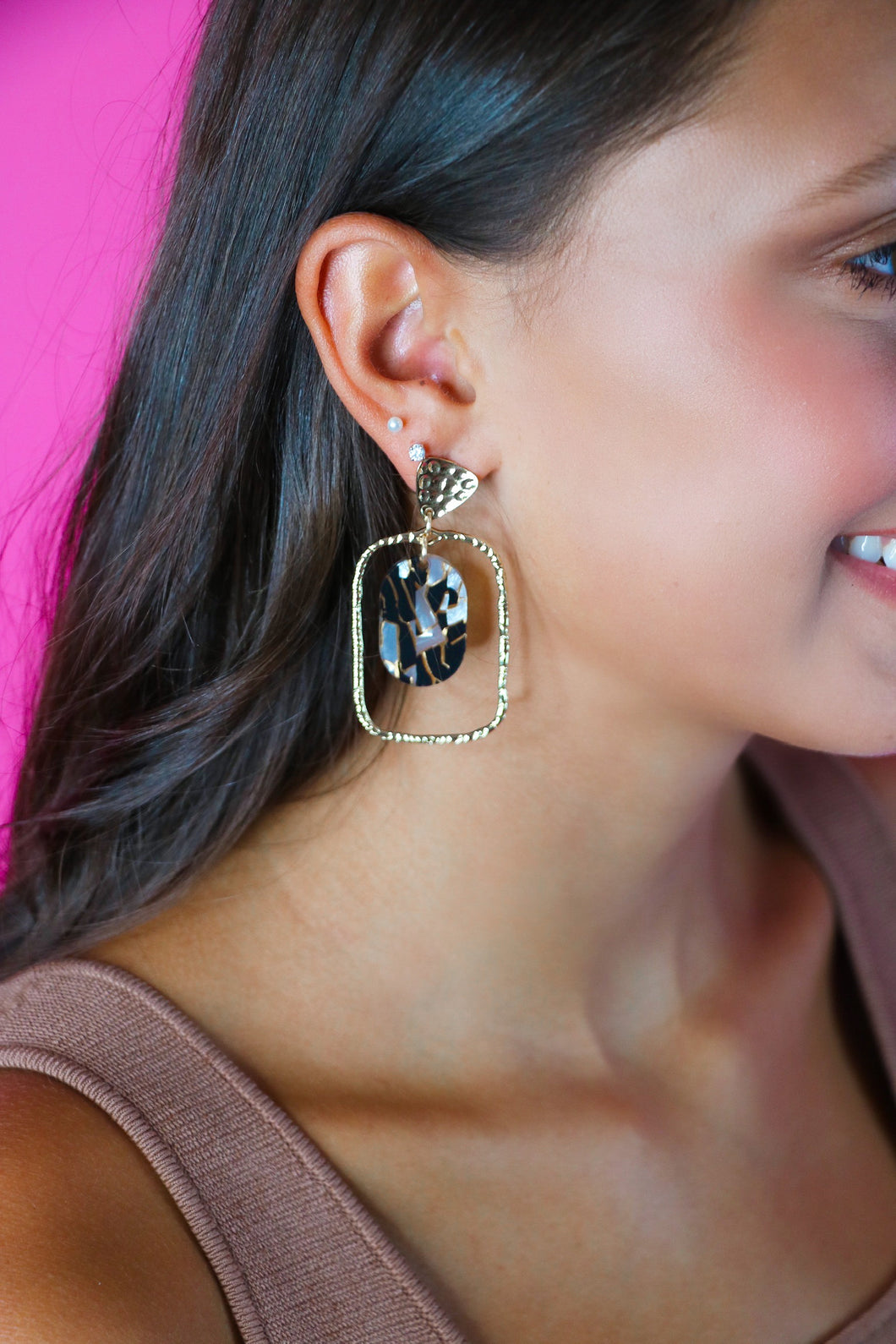 Black Marble Oval Hoops