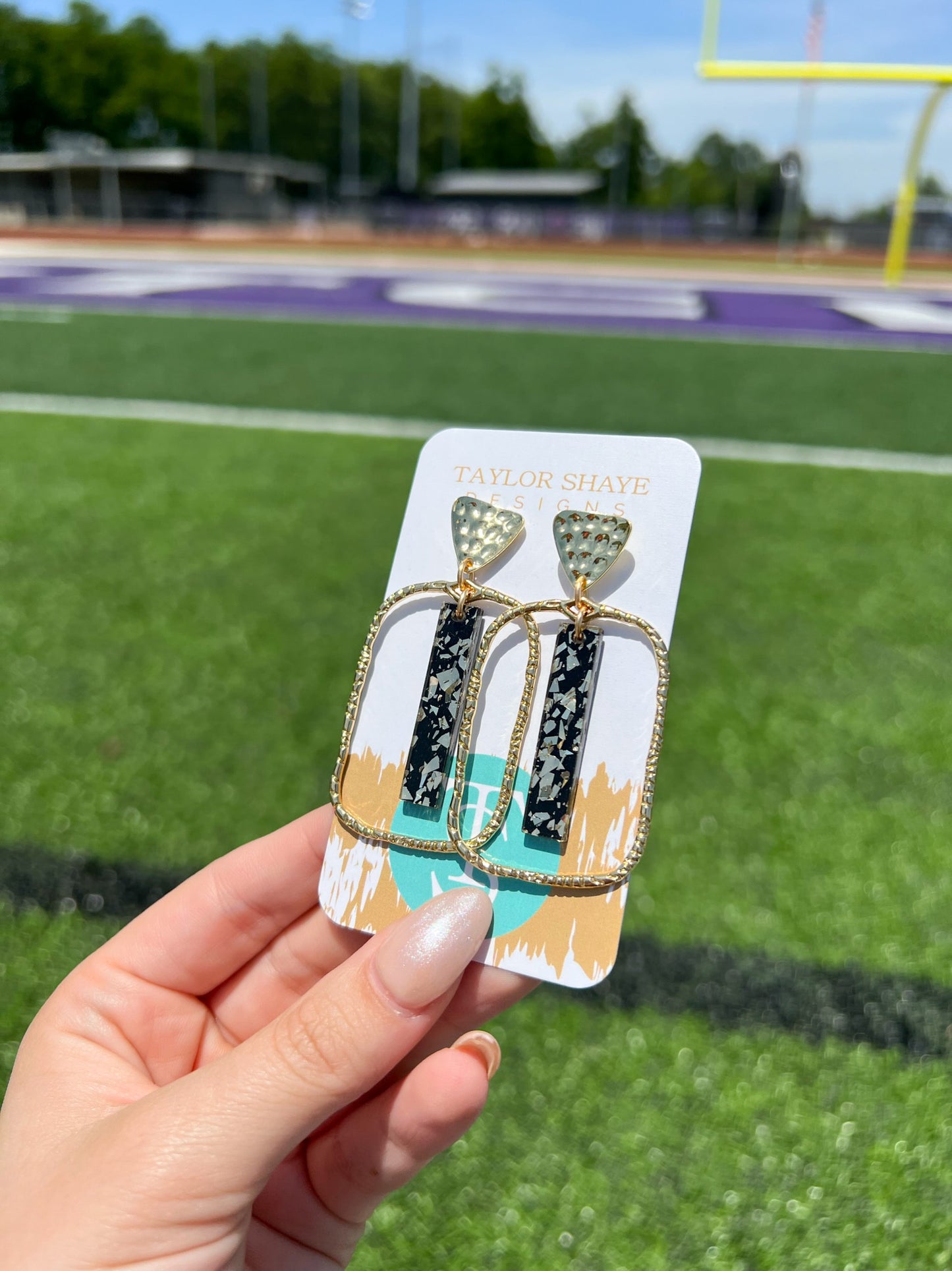 Black & Gold Flake Stick Hoops