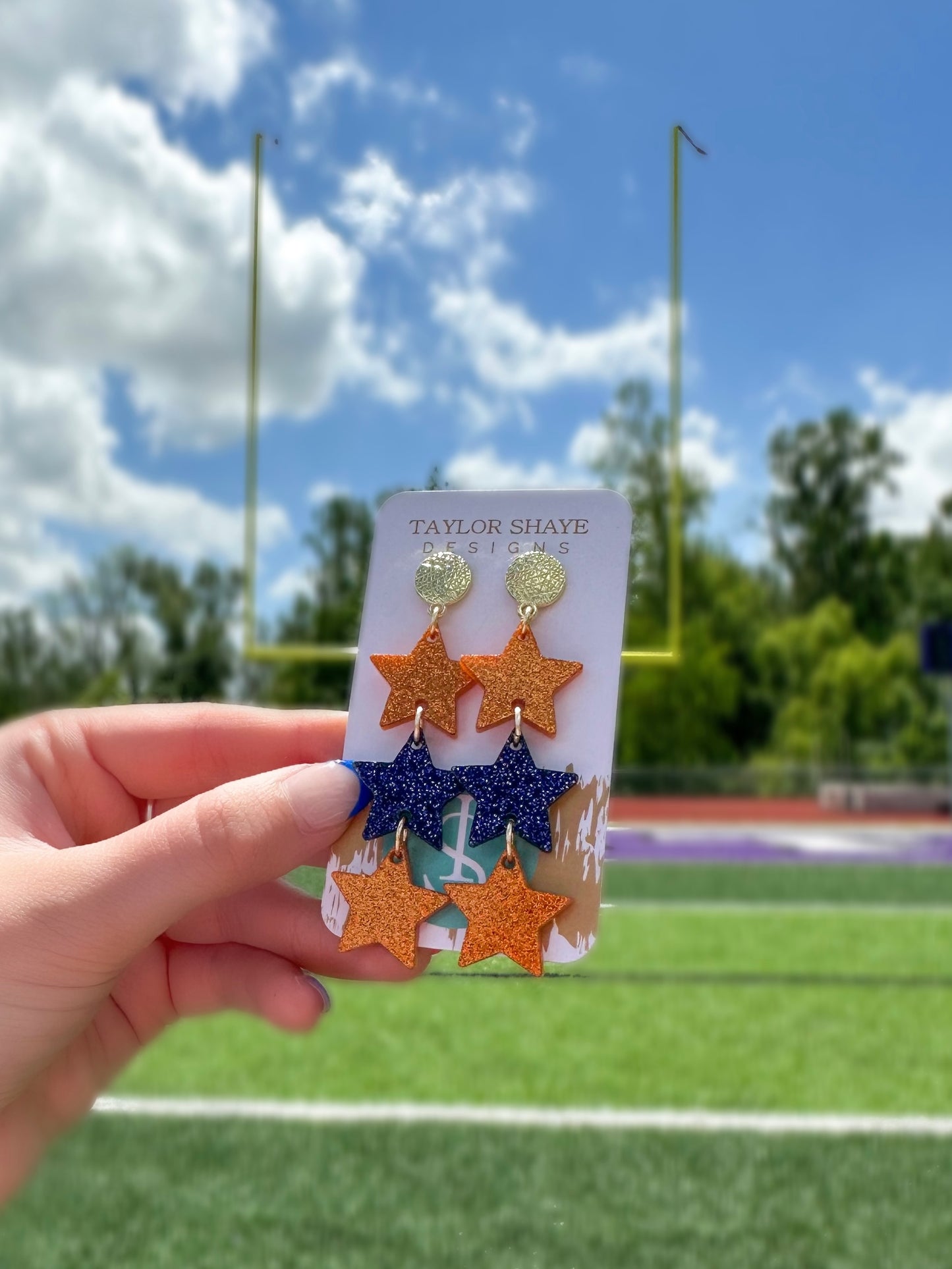 Navy/Orange Glitter Triple Stars