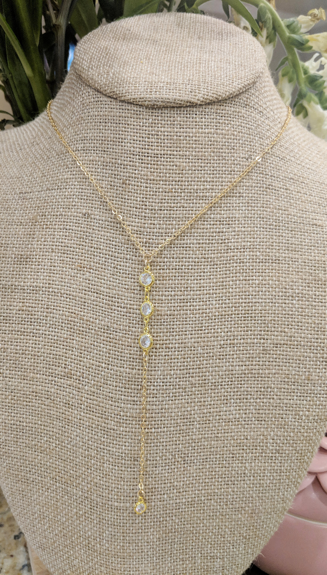 Triple Circle CZ Lariat Necklace