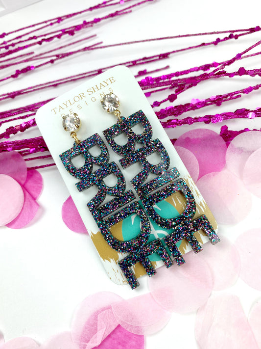 Rainbow Glitter Bride Earrings