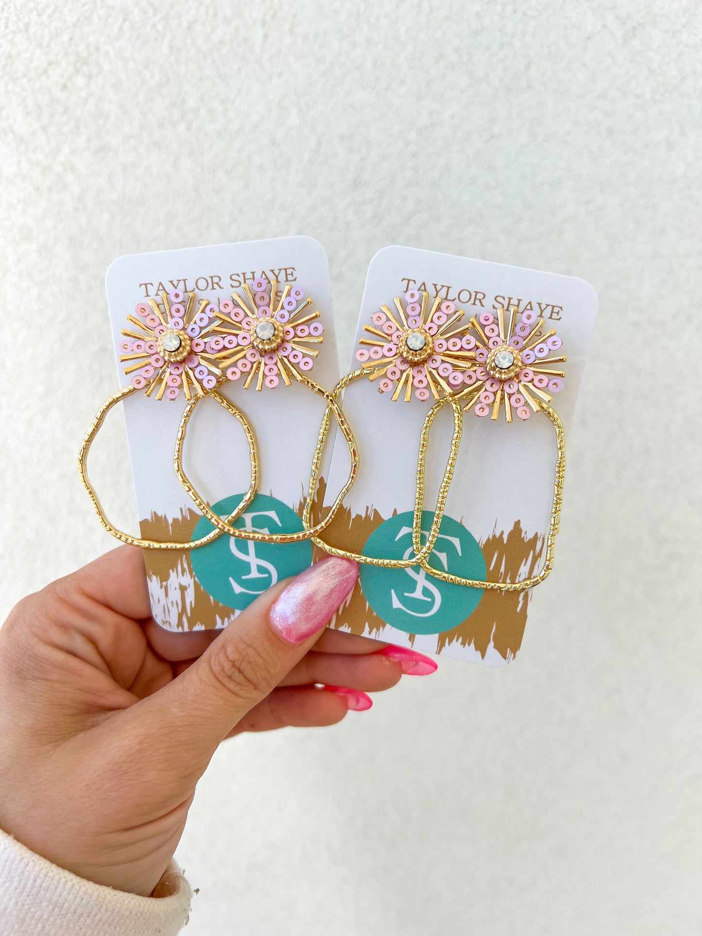 Pink Sequin Sunburst Hoops