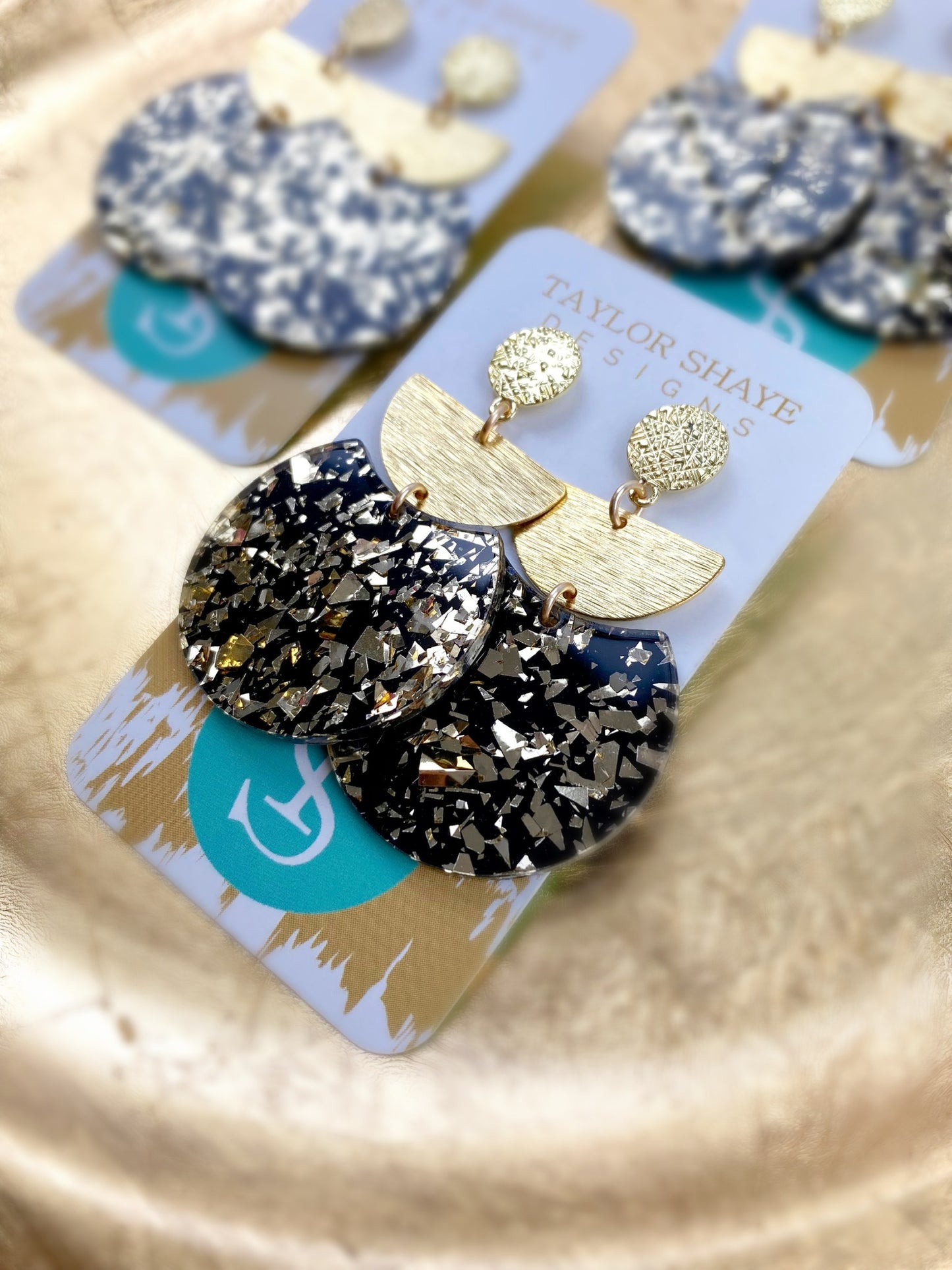 Acrylic Oval/Gold Half Moon Drops