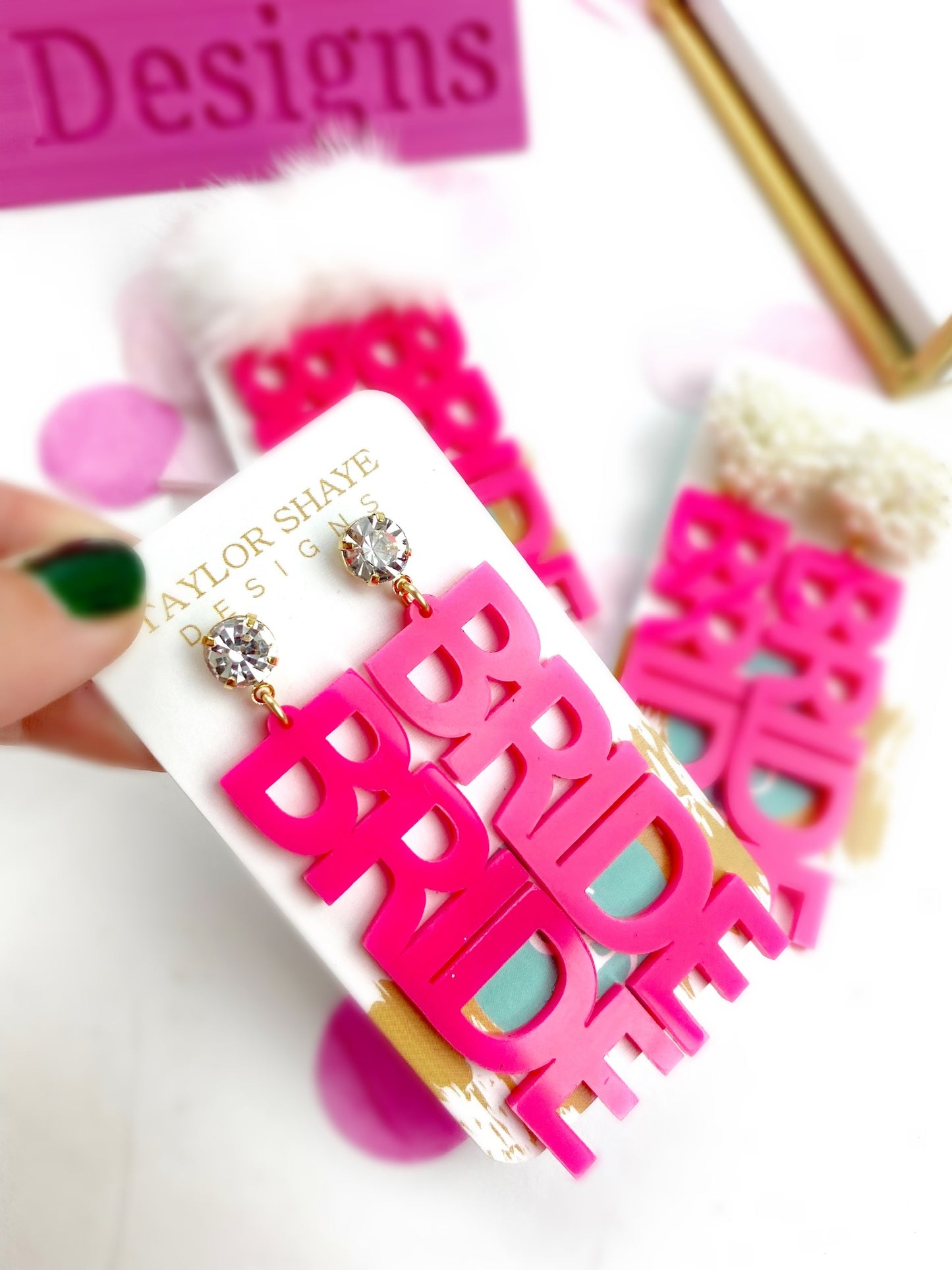 Neon Pink Bride Earrings