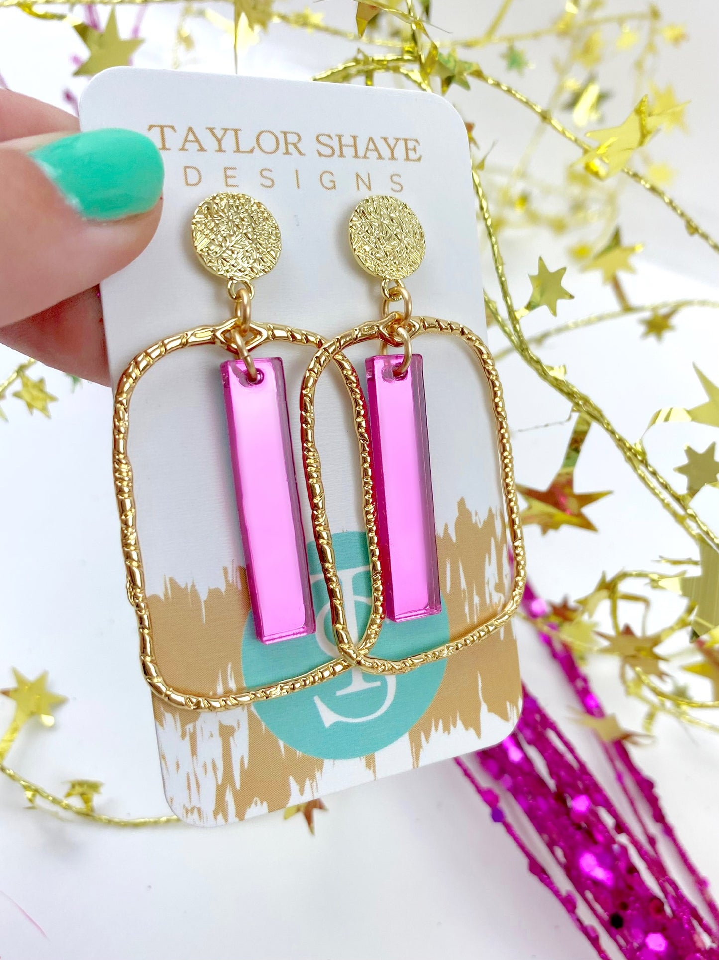 Pink Mirror Stick Hoops