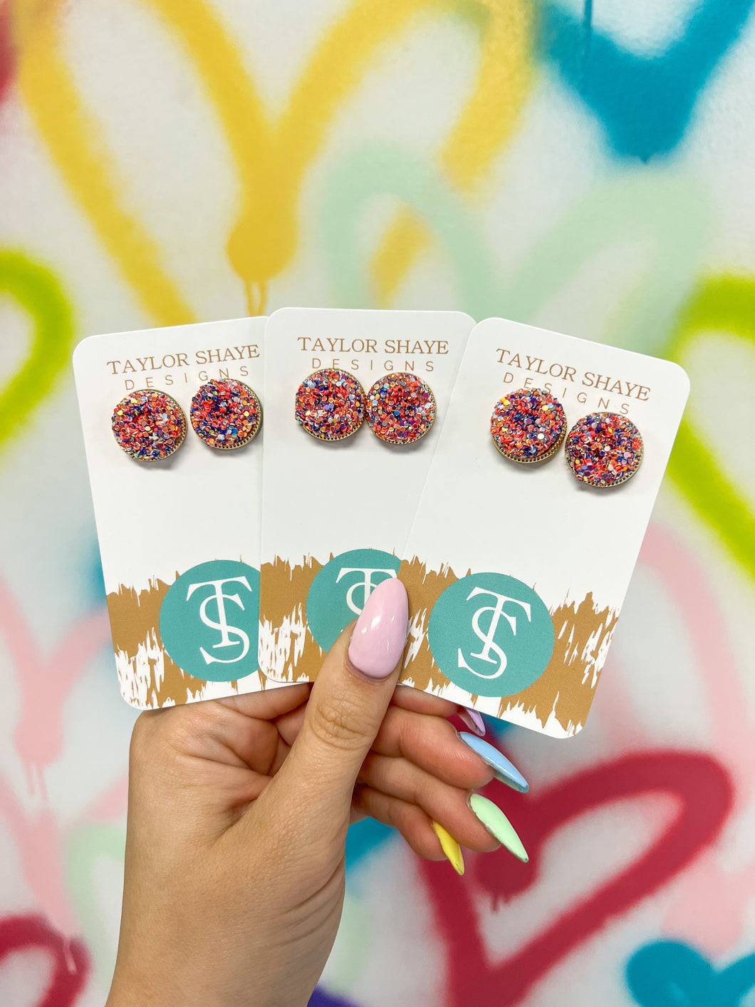 Coral Rainbow Glitter Studs