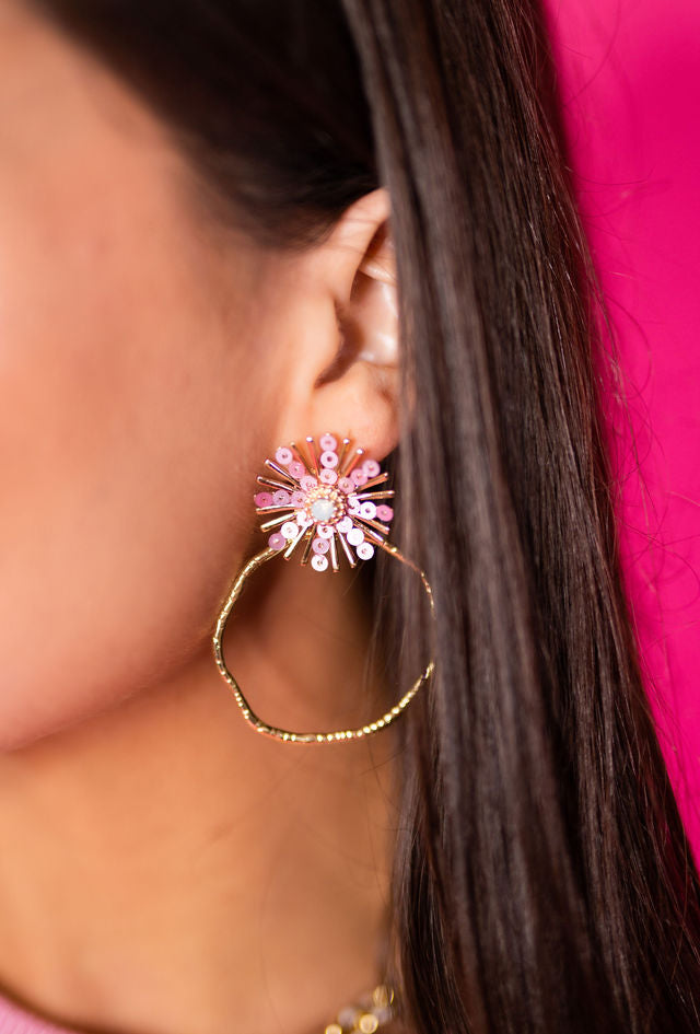 Pink Sequin Sunburst Hoops