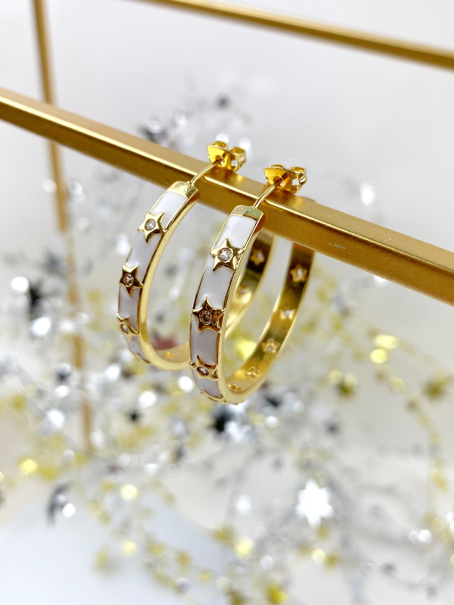 Star CZ Enamel Hoops