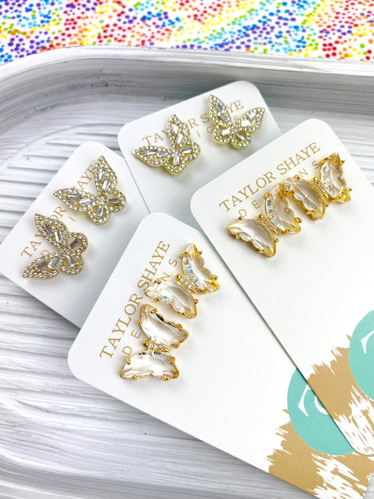 Colorful Crystal Butterfly Studs