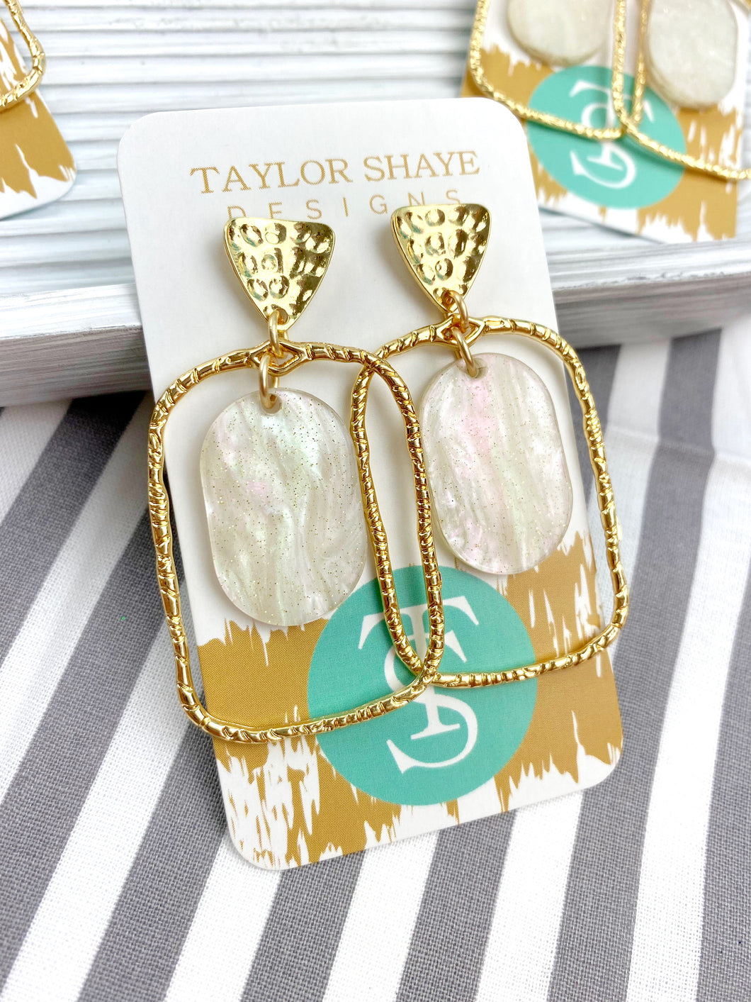 White Rectangle Drop Hoops