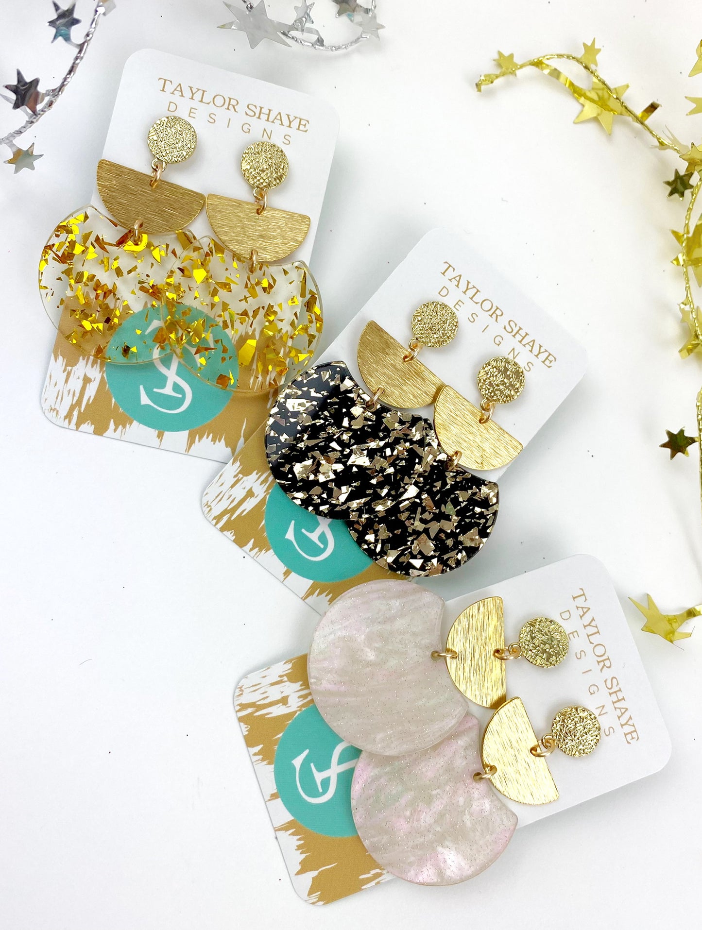 Acrylic Oval/Gold Half Moon Drops