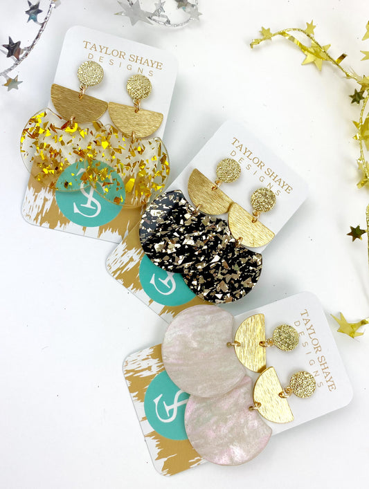 Acrylic Oval/Gold Half Moon Drops