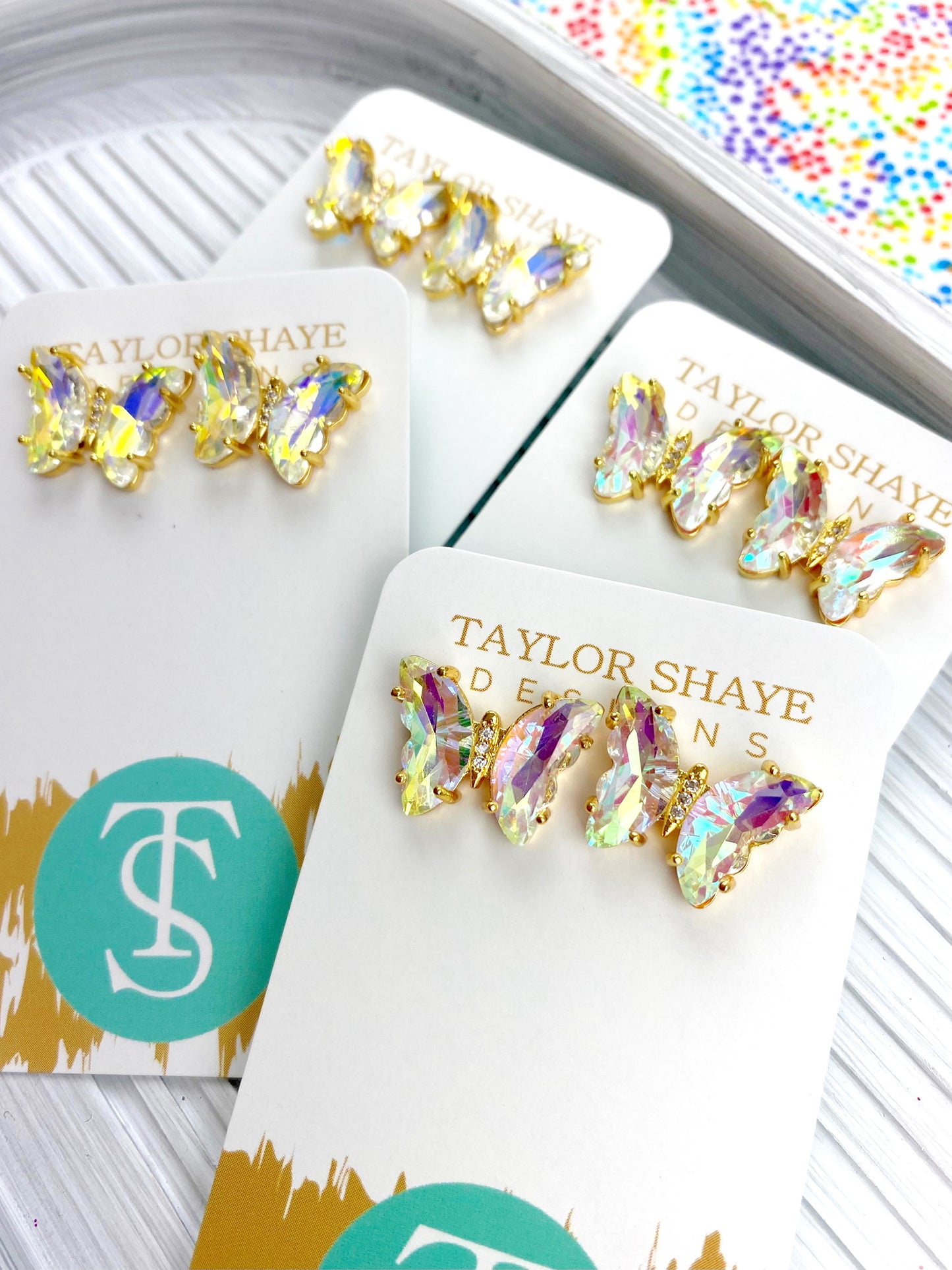 Colorful Crystal Butterfly Studs