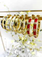 Load image into Gallery viewer, Round CZ Enamel Hoops
