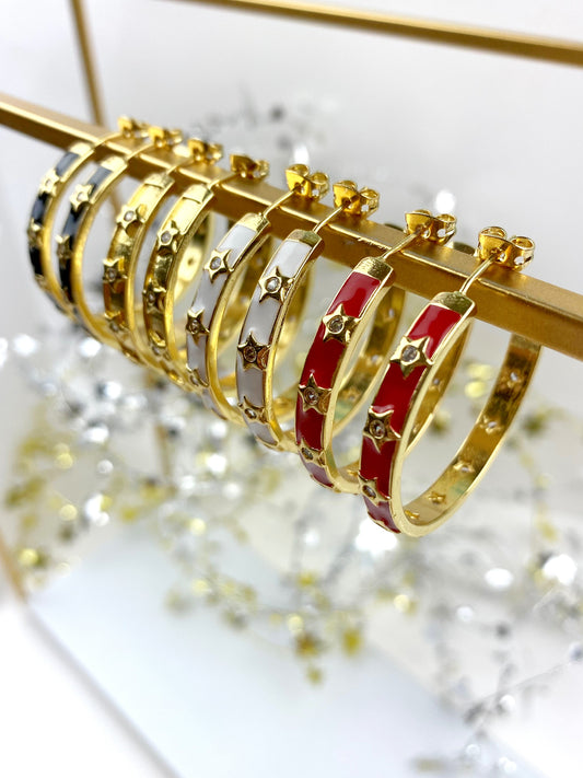 Star CZ Enamel Hoops