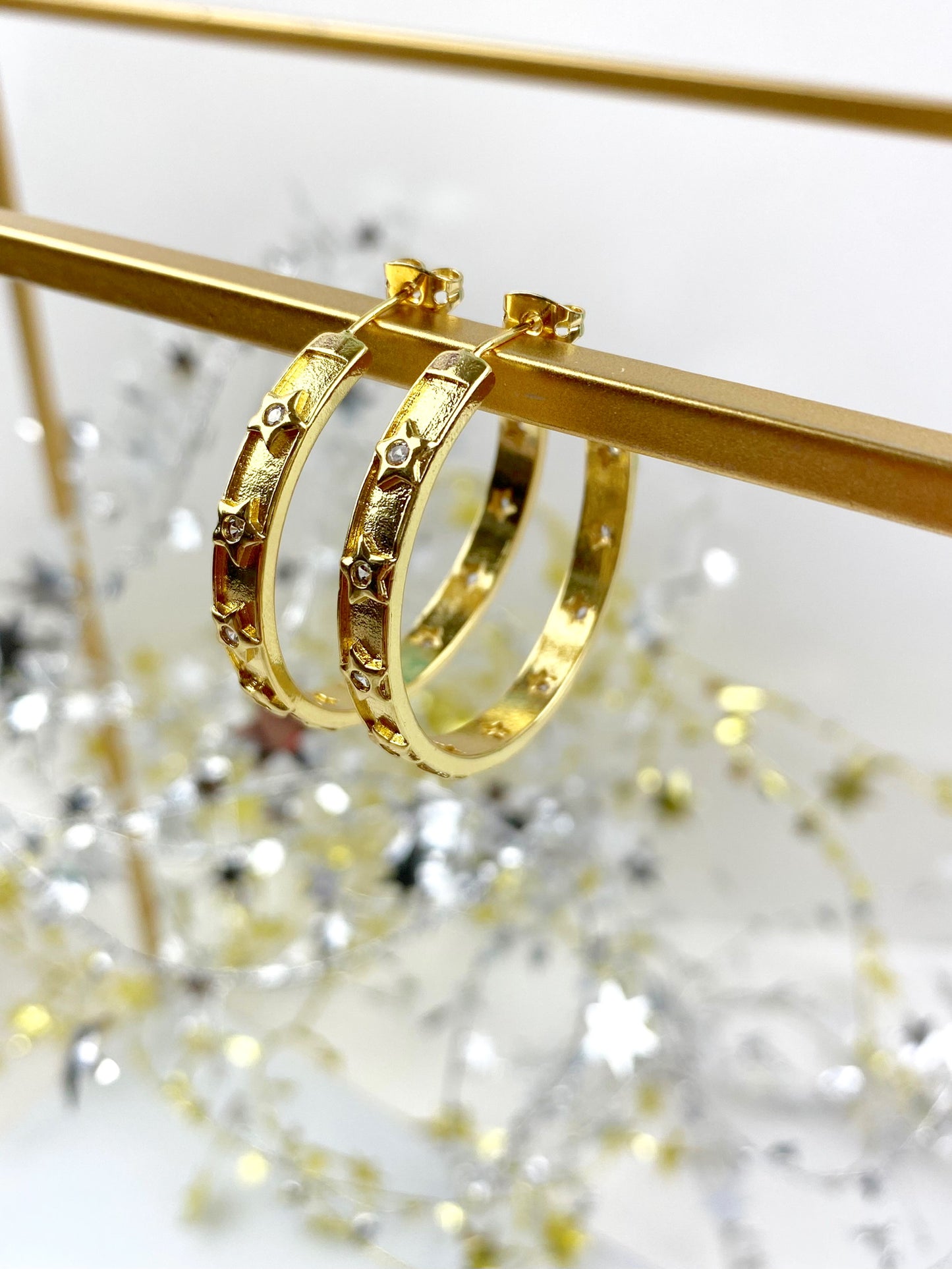 Star CZ Enamel Hoops