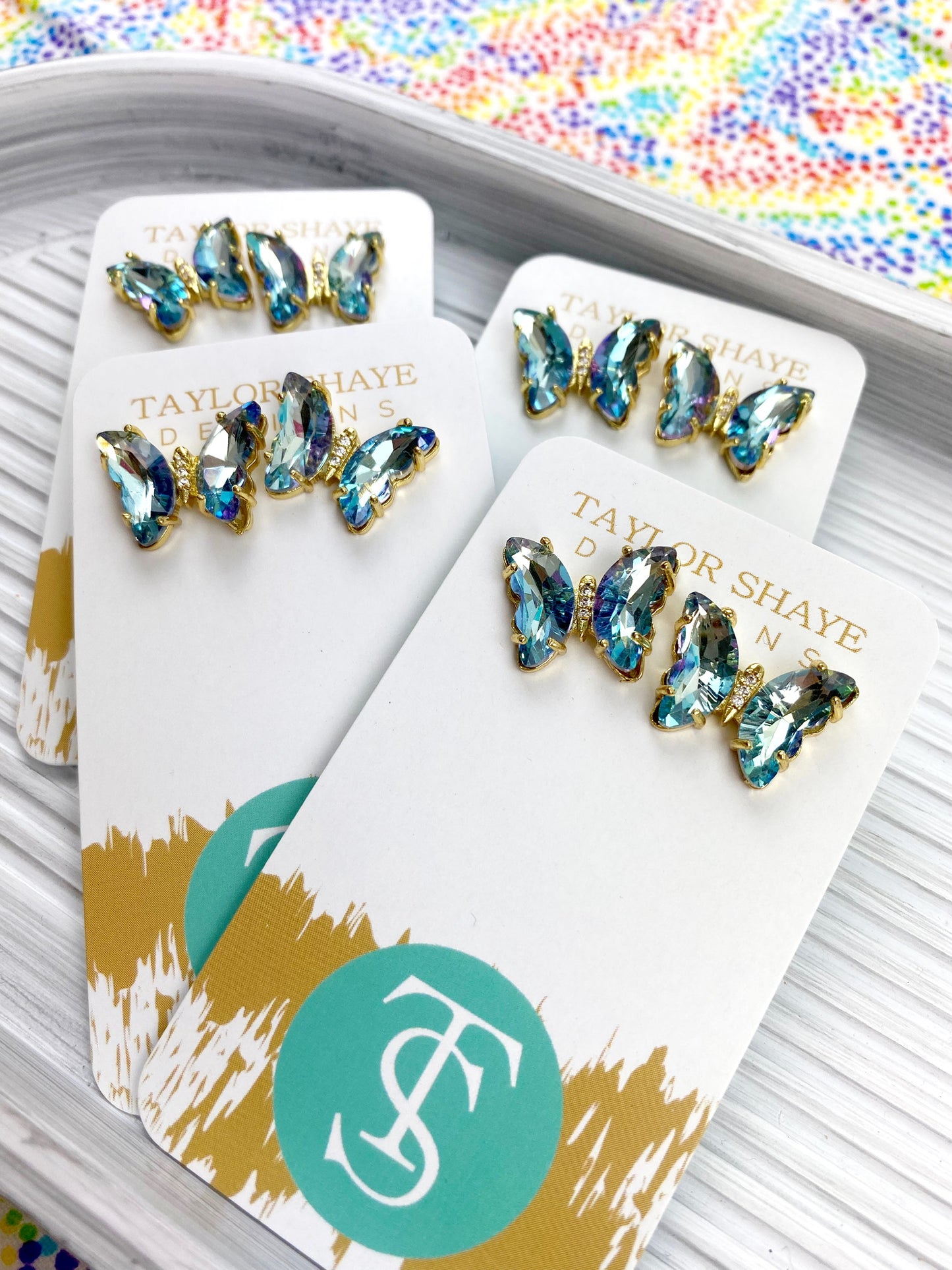 Colorful Crystal Butterfly Studs