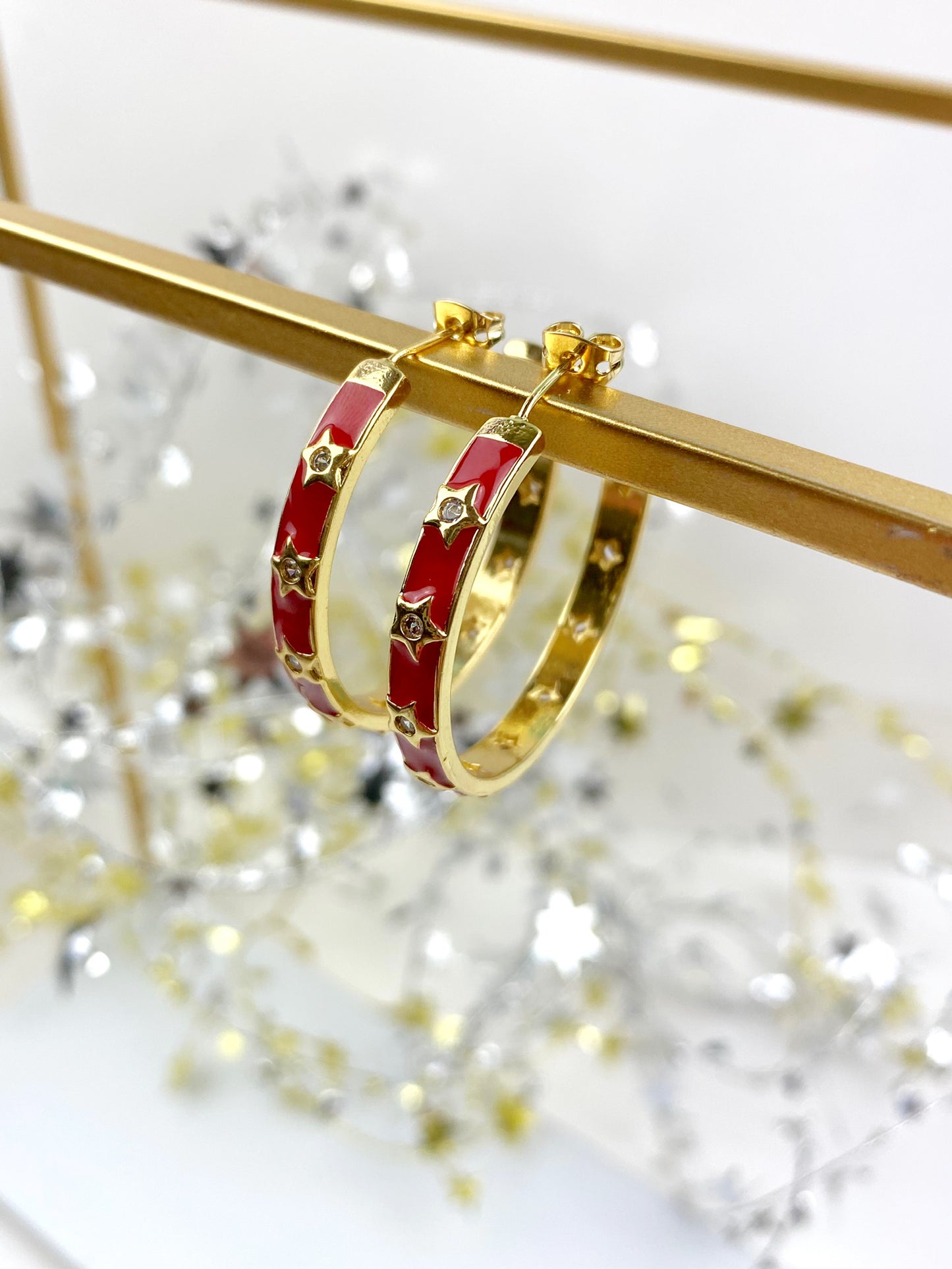 Star CZ Enamel Hoops