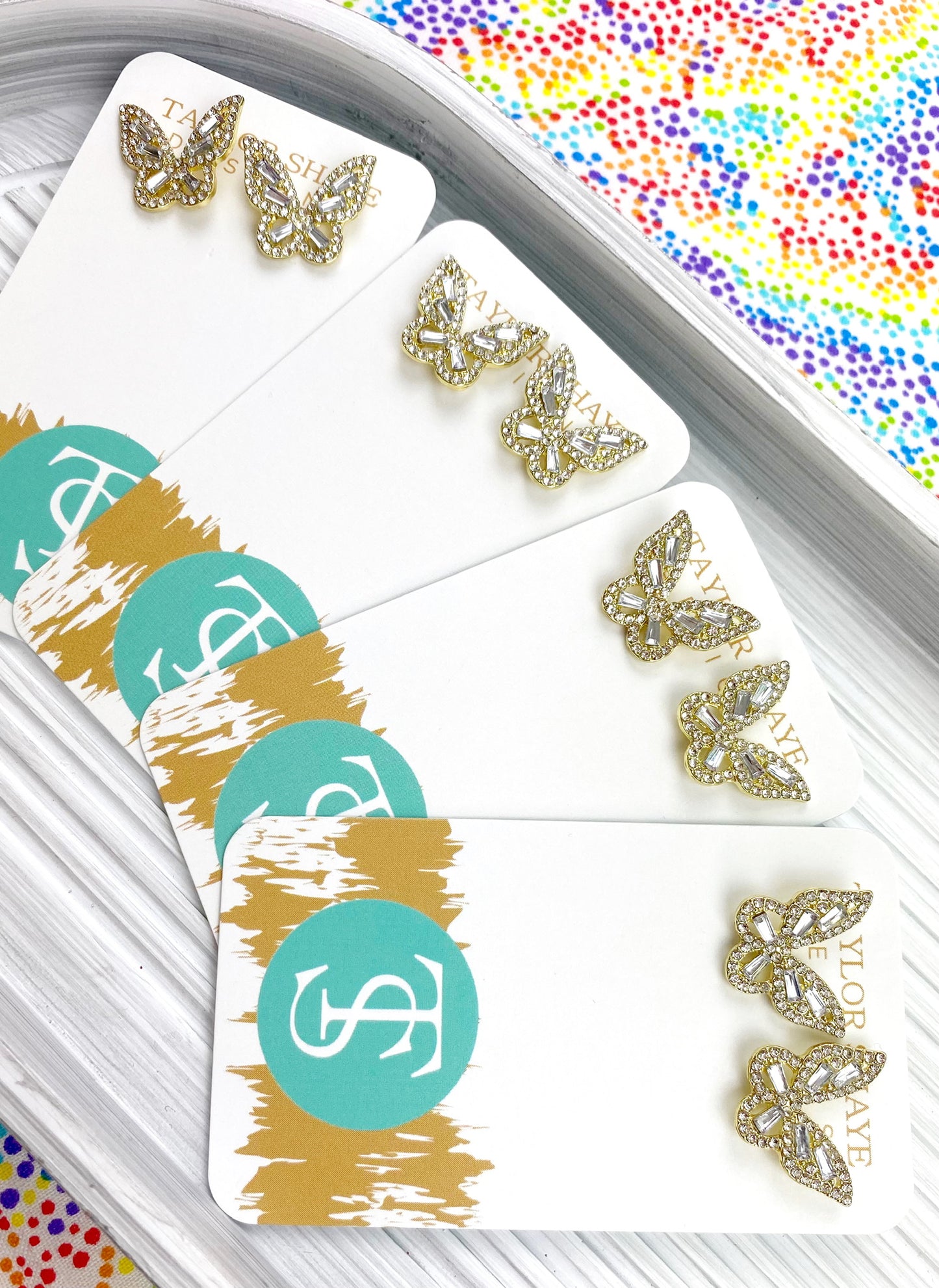 Colorful Crystal Butterfly Studs