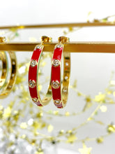 Load image into Gallery viewer, Round CZ Enamel Hoops
