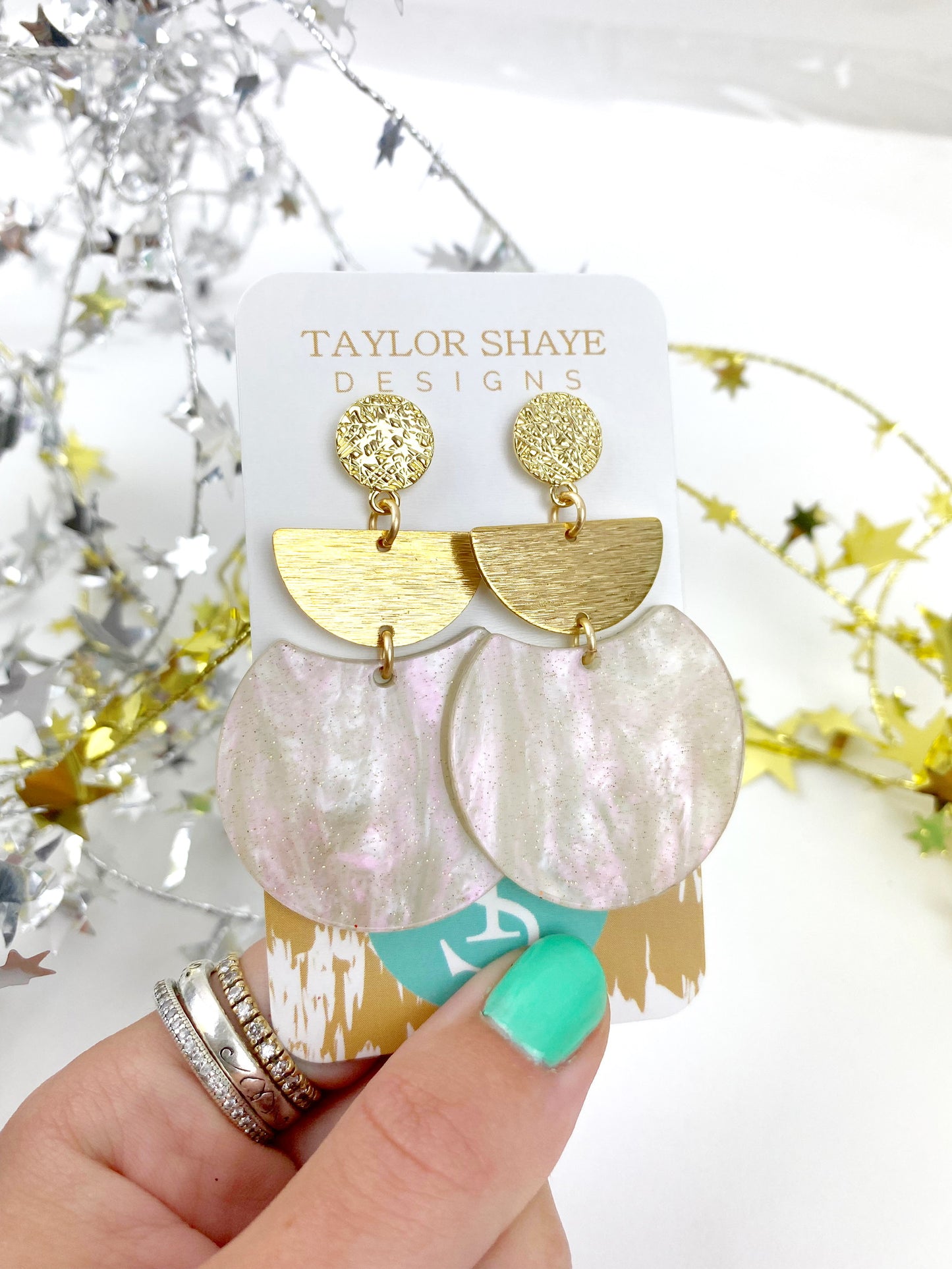 Acrylic Oval/Gold Half Moon Drops