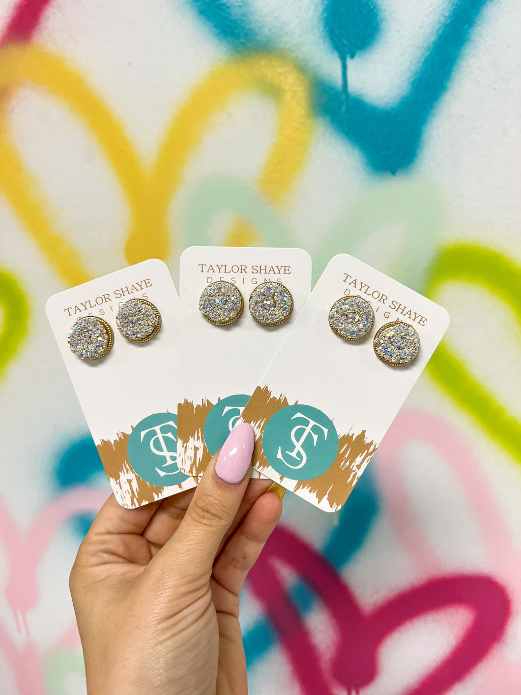 Off White Glitter Studs