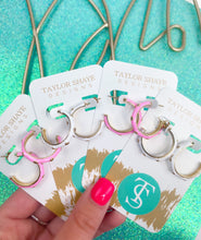 Load image into Gallery viewer, Kelly Enamel CZ Hoops
