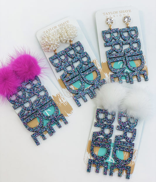 Rainbow Glitter Bride Earrings