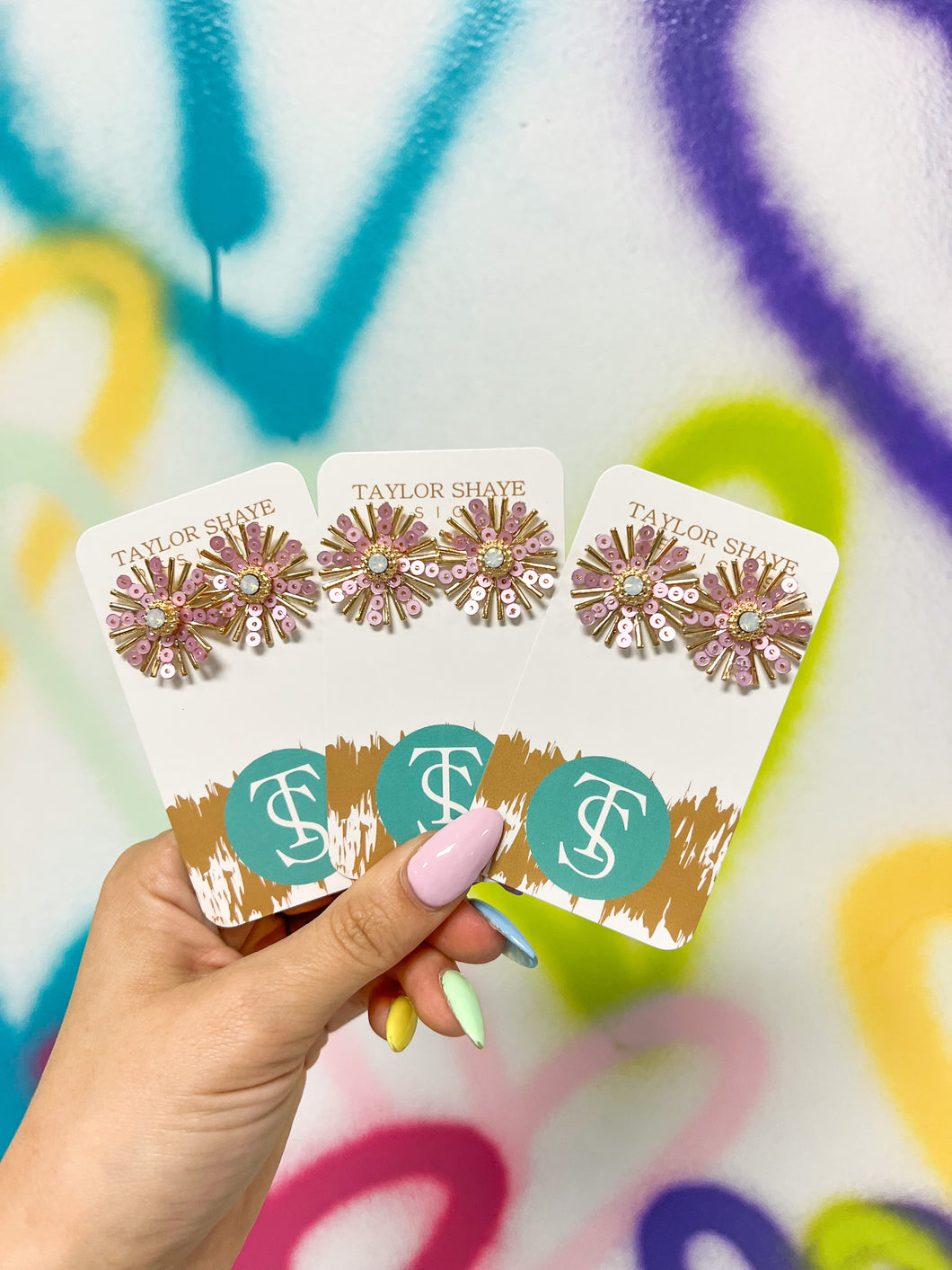Pink Sequin Sunburst Studs