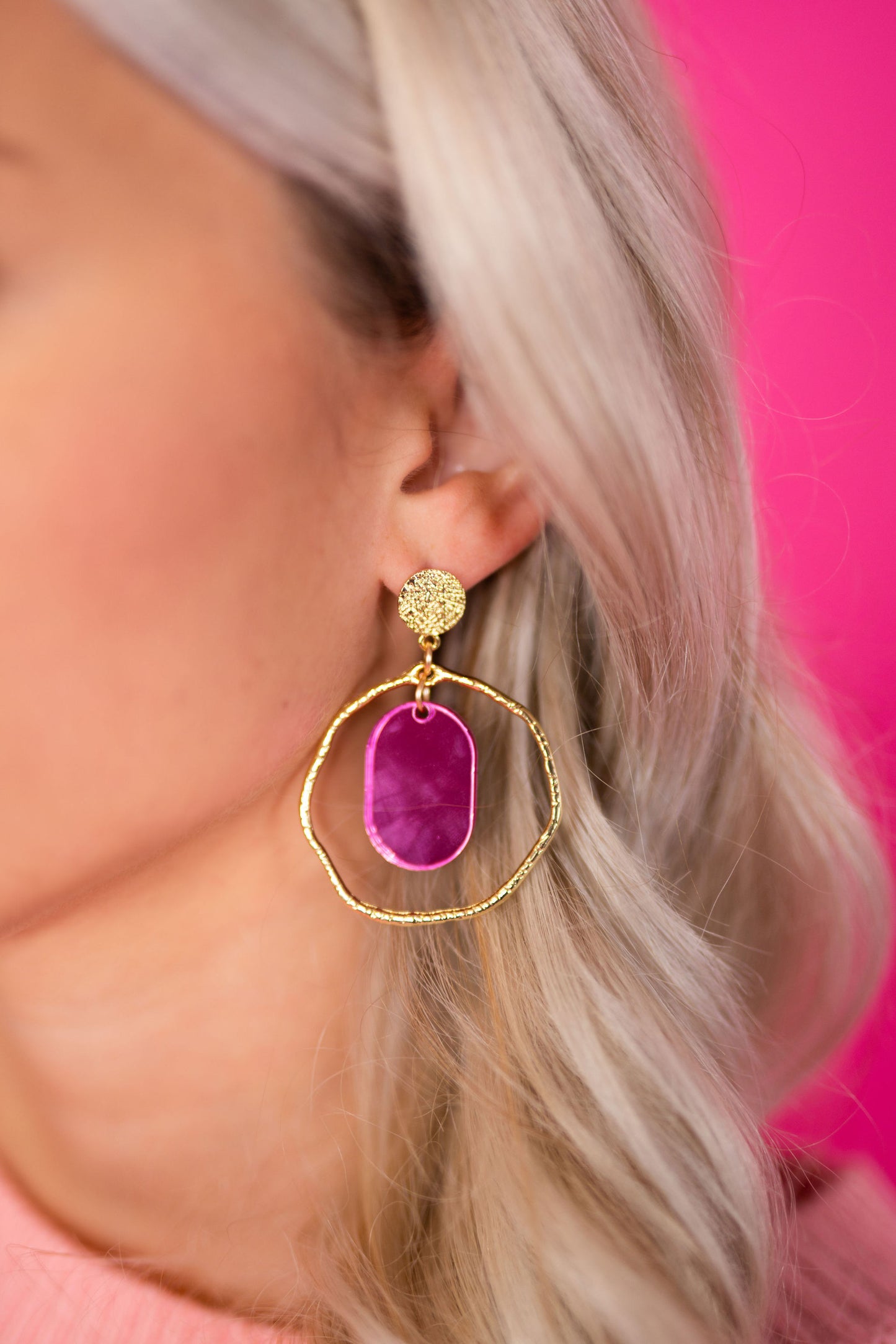 Pink Mirror Oval Hoops