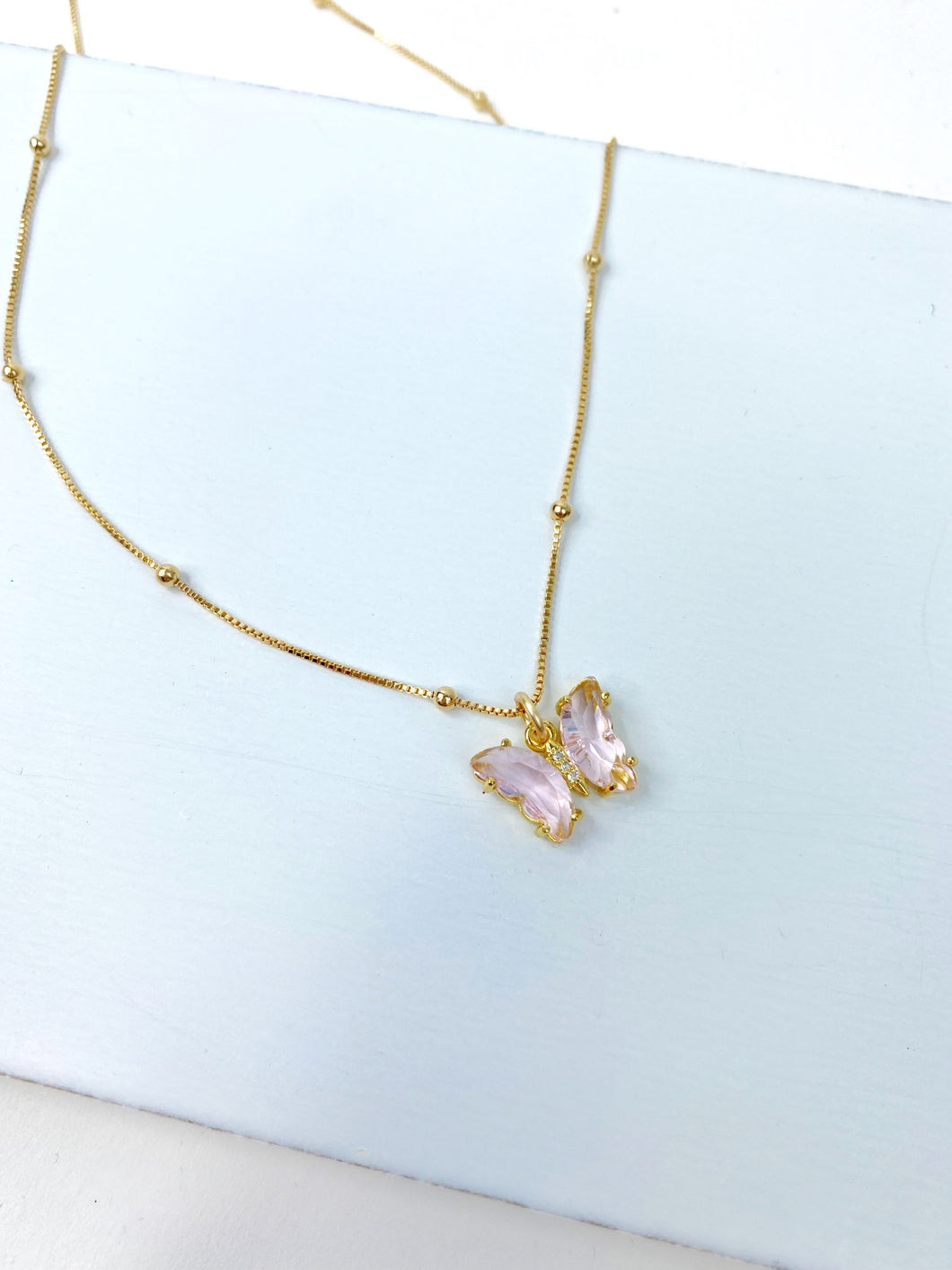 Baby Pink Crystal Butterfly Necklace