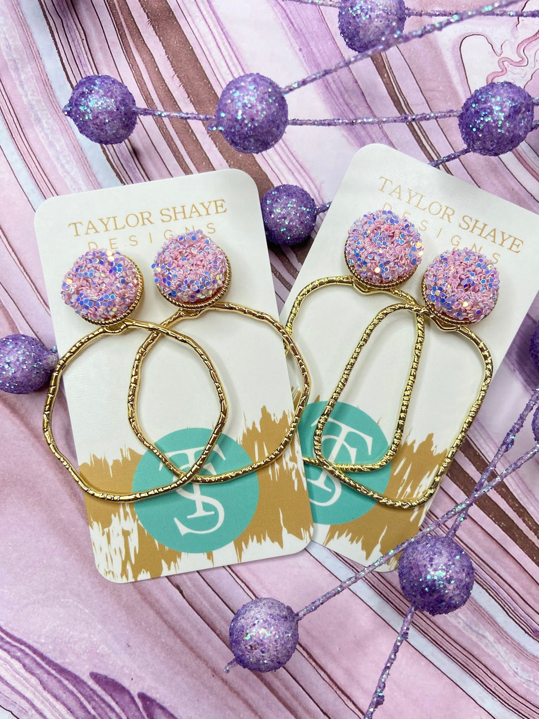 Lavender Glitter Top Hoops