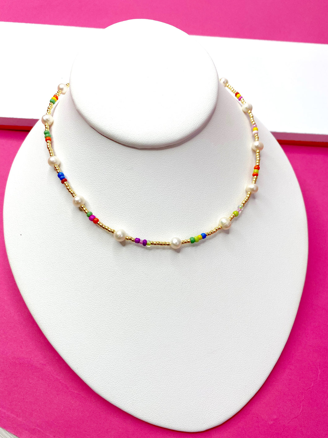 Rainbow Pearl Chain Choker