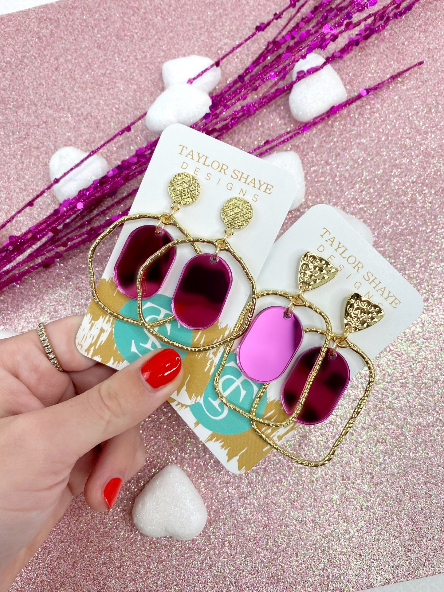 Pink Mirror Oval Hoops