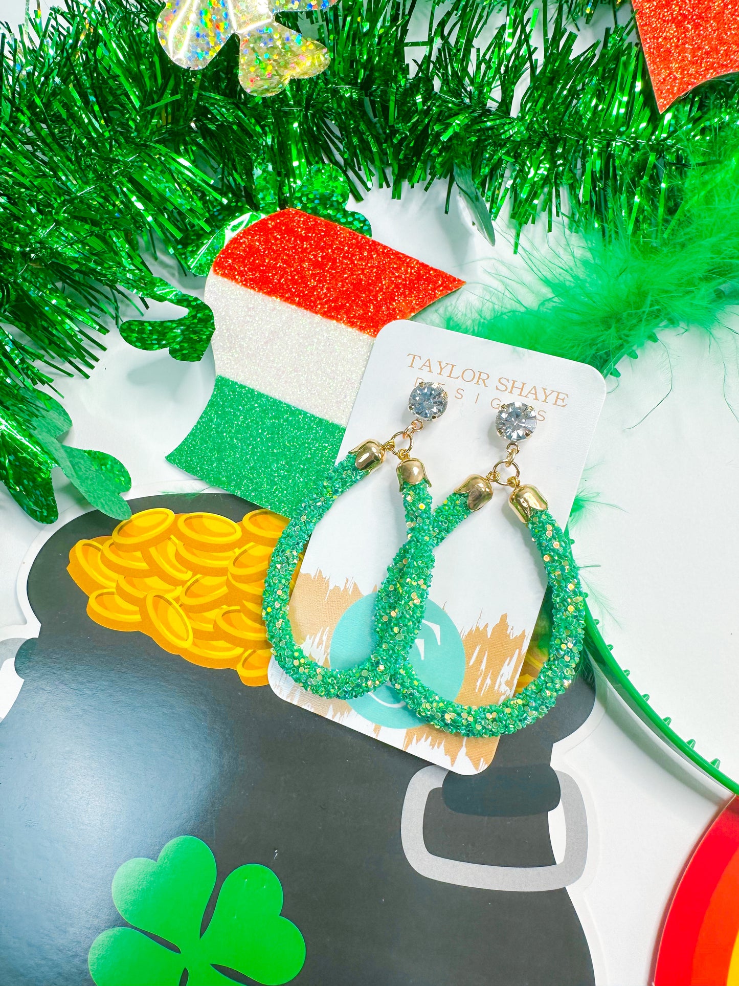 Green Glitter Teardrops