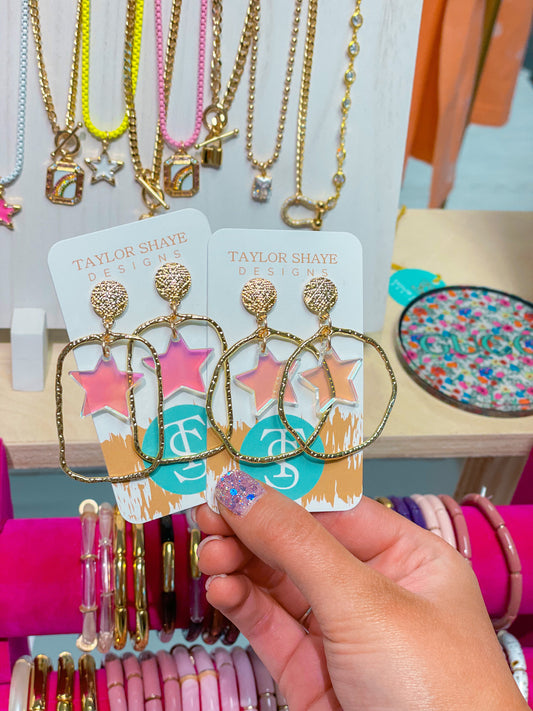 Iridescent Star Drop Hoops