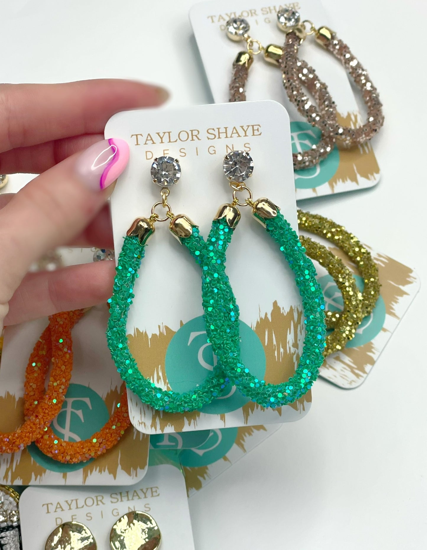 Green Glitter Teardrops